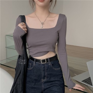 เสื้อยืดแขนสั้น คอสี่เหลี่ยม ตัวสั้น สําหรับเด็กผู้หญิง