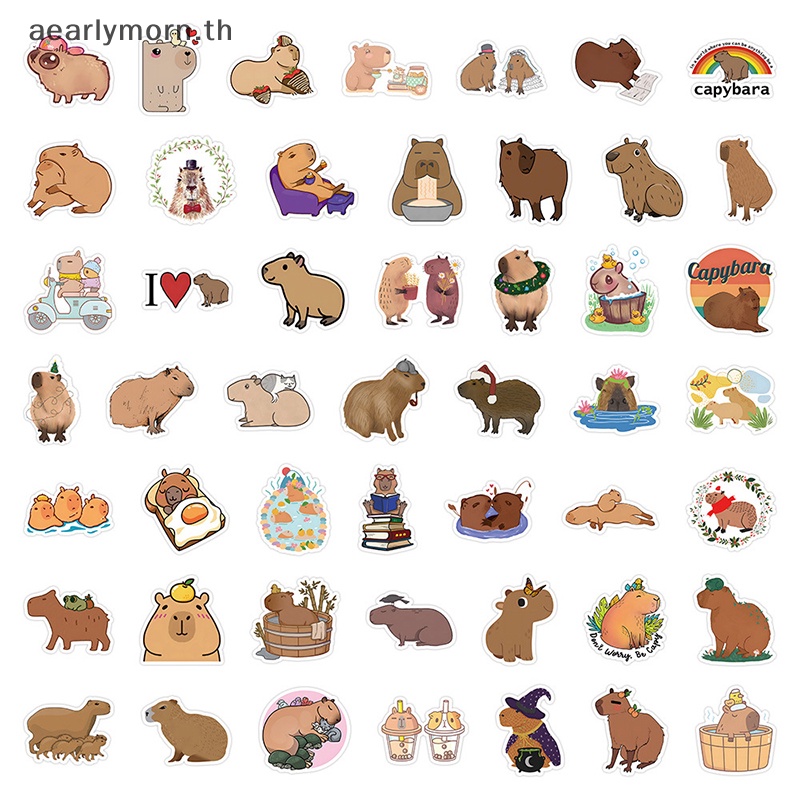 aa-สติกเกอร์-ลายการ์ตูน-capybara-กันน้ํา-สําหรับติดตกแต่งกระเป๋าเดินทาง-จักรยาน-แล็ปท็อป-50-ชิ้น