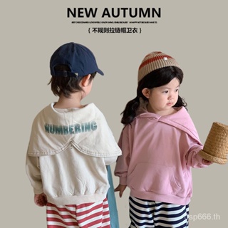 Left and left Prince childrens clothing 2023 Autumn New Korean style irregular zipper hooded sweater childrens letter pullover DDDP