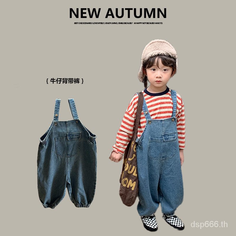 left-and-left-prince-childrens-clothing-2023-autumn-new-korean-style-childrens-denim-suspender-pants-childrens-all-match-suspender-trousers-ajas