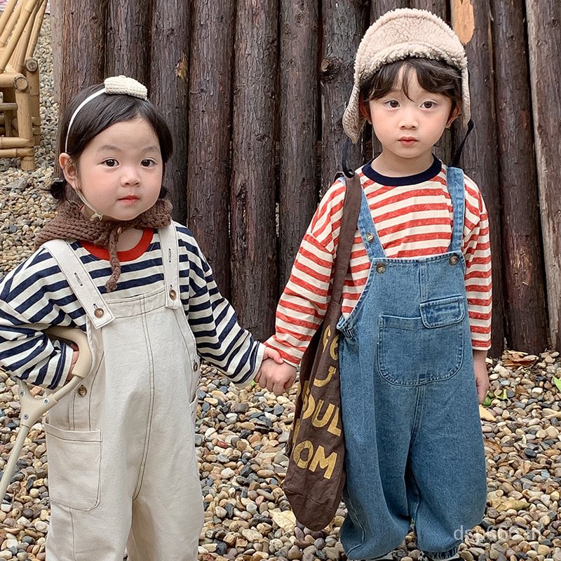 left-and-left-prince-childrens-clothing-2023-autumn-new-korean-style-childrens-denim-suspender-pants-childrens-all-match-suspender-trousers-ajas