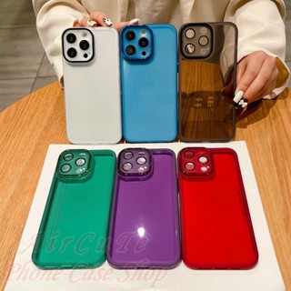 เคส iPhone 11 Pro Max X XR XS Max 8 7 6 6S + Plus SE 2020 iPhone11 iPhone11ProMax iPhoneX iPhoneXS iPhoneXR iPhone8 iPhone8Plus Transparent Solid Color With Lens Protector Soft Case