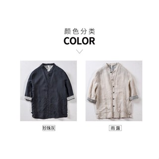เสื้อเชิ้ตแขนสามส่วนลําลอง ผ้าลินิน ทรงหลวม เข้ากับทุกการแต่งกาย สไตล์จีนเรโทร สําหรับผู้ชาย