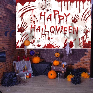 Happy Halloween ผ้าฉากหลัง ลายฟักทอง โคมไฟปราสาท ปราสาท สุสาน ปาร์ตี้ ตกแต่งบ้าน 2023