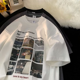 เสื้อยืดแขนสั้น พิมพ์ลาย ทรงหลวม สไตล์เกาหลี ฮิปฮอป เรโทร แฟชั่นฤดูร้อน สําหรับผู้ชาย ไซซ์ M - 5XL