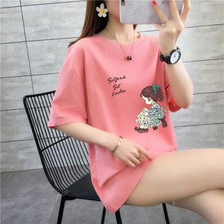 เสื้อยืดแขนสั้น คอกลม ผ้าฝ้าย 100% พิมพ์ลาย ทรงหลวม โอเวอร์ไซซ์ แฟชั่นฤดูร้อน สําหรับผู้หญิง (ไซซ์: S-3XL)