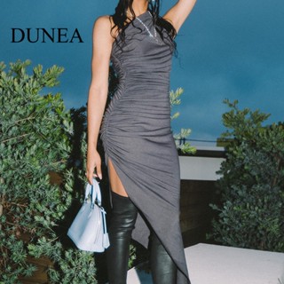 Dunea ชุดเดรส แขนกุด เปิดไหล่ข้างเดียว จับจีบ เซ็กซี่ สําหรับผู้หญิง