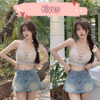 Elves✨พร้อมส่ง✨ เสื้อถักไหมพรมสายเดี่ยว สไตล์โบฮี่เมี่ยน ~CX0008~ -C