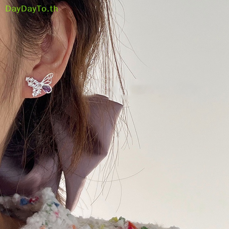 daydayto-ต่างหูสตั๊ด-รูปผีเสื้อ-ประดับเพทาย-สีม่วง-สําหรับผู้หญิง-1-คู่