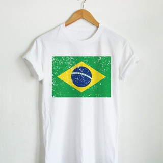 【HOT】เสื้อยืดลาย ธงชาติบราซิล ประเทศบราซิล Brazil Flag เสื้อสกรีน แขนสั้น คอกลม100%cottonสามารถปรับแต่งได้