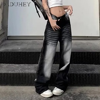 DaDuHey🎈 Hong Kong Style New American Retro Jeans High Street Niche Design Straight Loose Mop Pants Fashion