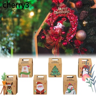 Cherry3 กล่องกระดาษใส่ขนมคุกกี้ ช็อคโกแลต ลายซานตาคลอส คริสต์มาส แบบพกพา DIY 24 ชิ้น