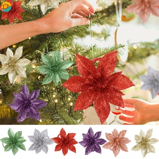 ดอกไม้ประดิษฐ์ พลาสติก กลิตเตอร์ สีทอง DIY สําหรับตกแต่งบ้าน ต้นคริสต์มาส 1/5 ชิ้น