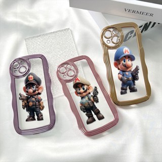 สําหรับ iPhone 12 13 14 Pro Max 12Mini 13Mini 14 Plus เคสโทรศัพท์มือถือ แบบใส บางพิเศษ กันกระแทก ลายการ์ตูนมาริโอ้ หรูหรา