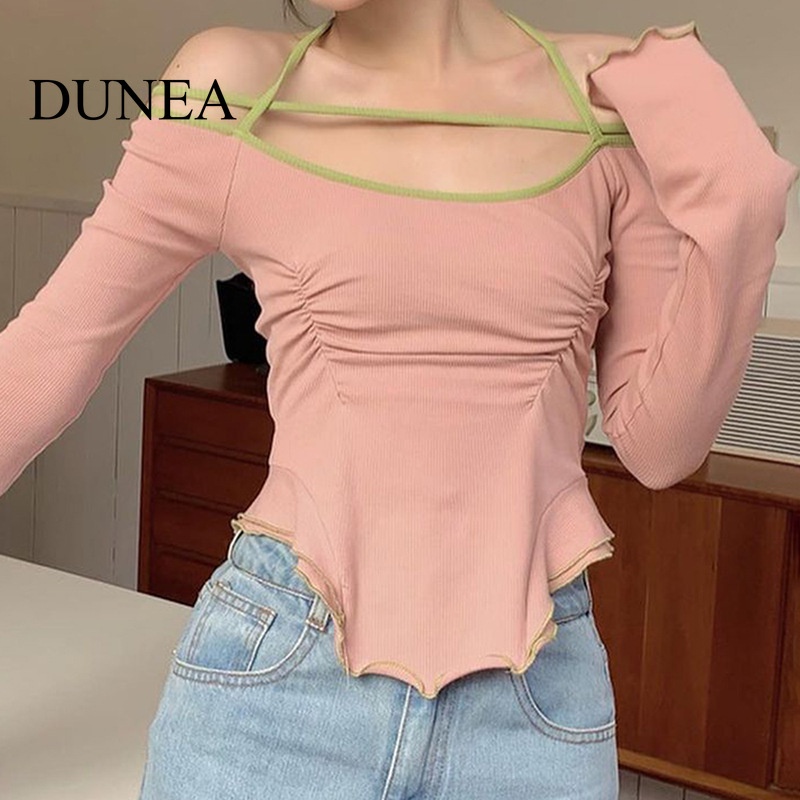 dunea-เสื้อแขนยาว-เปิดไหล่ข้างเดียว-ขอบไม้-เซ็กซี่-สําหรับผู้หญิง