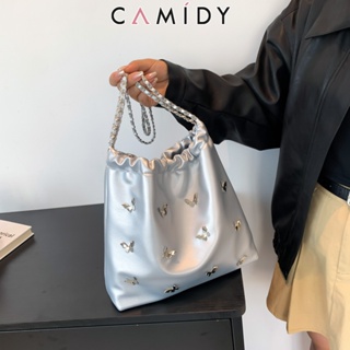 Camidy สไตล์เกาหลี แฟชั่นระดับไฮเอนด์ รักแร้ กระเป๋าสําหรับผู้หญิง สีใหม่ เพชร ถัง กระเป๋าโซ่ กระเป๋าสะพายไหล่