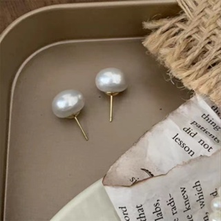 925 Silver Needle French retro Hepburn style semicircle pearl earrings Korean new simple temperament earrings