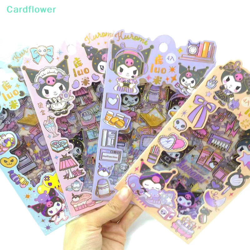 lt-cardflower-gt-สติกเกอร์-ลายการ์ตูน-sanrio-kuromi-น่ารัก-คุณภาพสูง-สําหรับติดตกแต่งสมุดบัญชีมือ-diy-ลดราคา-4-แผ่น