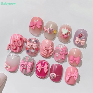 &lt;Babynew&gt; ริบบิ้นโบว์ พลอยเทียม รูปผีเสื้อ 3D สีชมพู สําหรับตกแต่งเล็บ DIY 10 ชิ้น