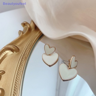[Beautyoufeel] ใหม่ ต่างหูสตั๊ด รูปหัวใจ สีขาว เครื่องประดับ สําหรับผู้หญิง 1 คู่