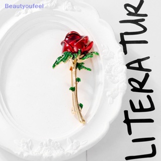 [Beautyoufeel] เข็มกลัด รูปดอกกุหลาบ เคลือบสีแดง ของขวัญ สไตล์คลาสสิก สําหรับผู้หญิง