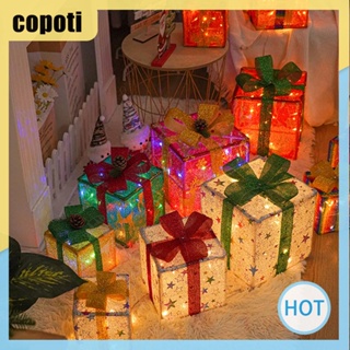 Copoti ชุดกล่องของขวัญคริสต์มาส ใช้แบตเตอรี่ สําหรับตกแต่งต้นคริสต์มาส และห้อง 3 ชิ้น