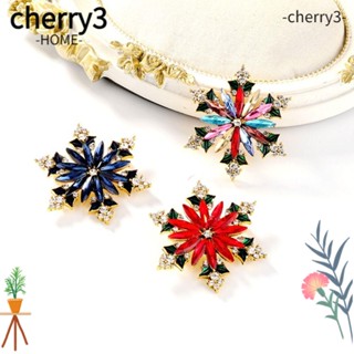 Cherry3 เข็มกลัด รูปเกล็ดหิมะ ประดับพลอยเทียม สีแดง หลากสี เครื่องประดับ สําหรับผู้หญิง 2 ชิ้น