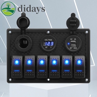 【DIDAYS Premium Products】แผงสวิตช์ควบคุมไฟ LED 6 ดวง ช่อง USB คู่ สําหรับรถยนต์ รถบรรทุก รถบ้าน