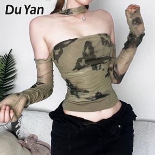 Du Yan เสื้อยืดแขนยาว คอปก พิมพ์ลาย สไตล์ยุโรปและอเมริกา แฟชั่นฤดูร้อน สําหรับผู้หญิง