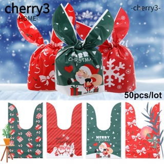 Cherry3 ถุงขนมพลาสติก หูยาว ลายซานตาคลอส กระต่าย สําหรับใส่ขนม 50 ชิ้น