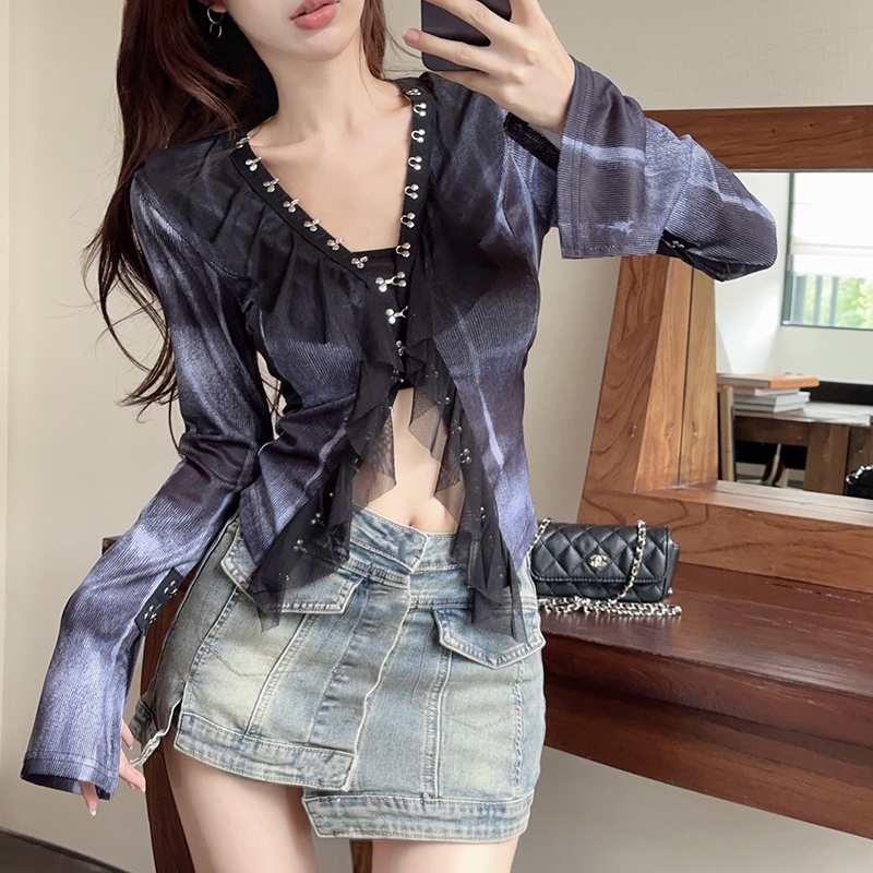 เสื้อเชิ้ตแขนยาว-คอวี-ผ้าโปร่ง-แต่งระบาย-เข้ากับทุกการแต่งกาย-แฟชั่นทันสมัย-สําหรับผู้หญิง