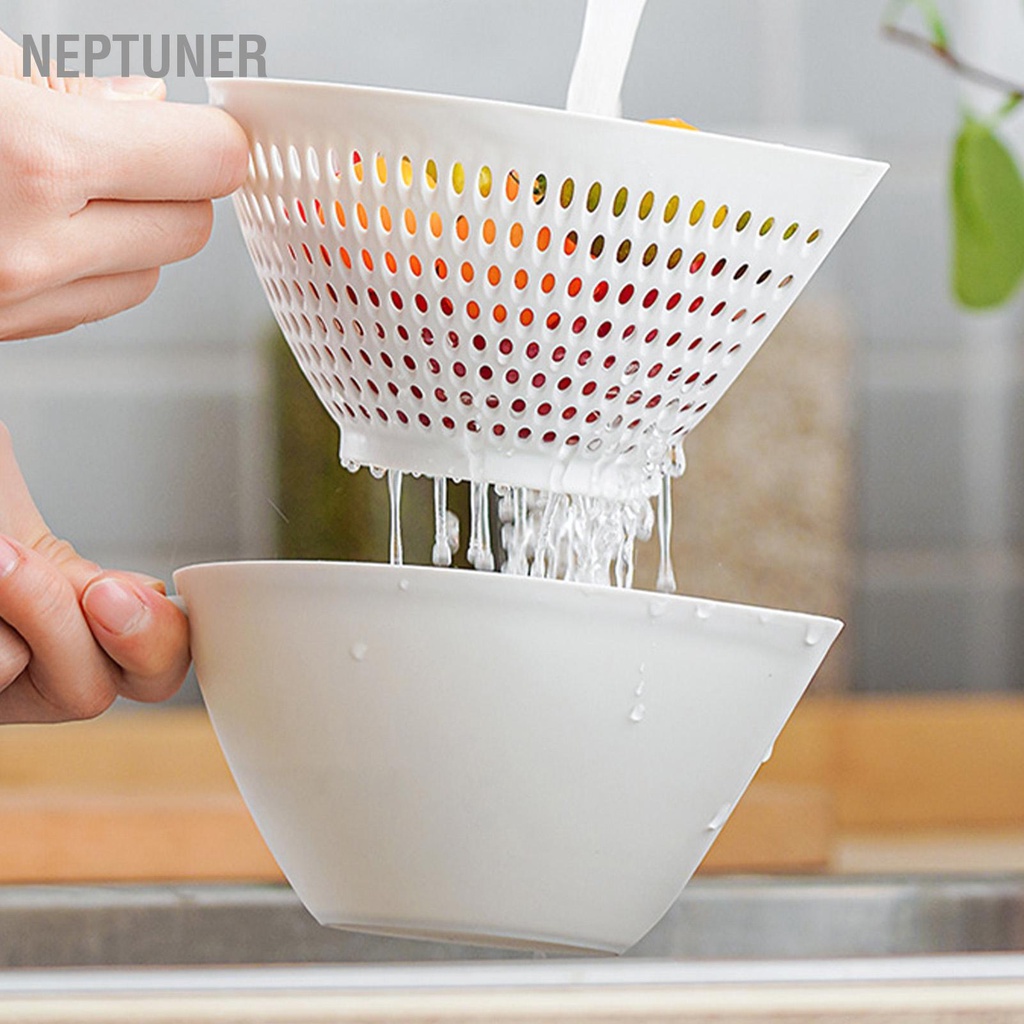 neptuner-ตะกร้าระบายผักพลาสติกสองชั้นชุดชามกระชอนครัวพร้อมที่จับสำหรับอาหารผลไม้