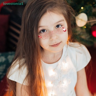 【loveoionia1】สติกเกอร์รอยสักชั่วคราว ลายการ์ตูนคริสต์มาส กวางน่ารัก สําหรับตกแต่งใบหน้า ปาร์ตี้【IA】