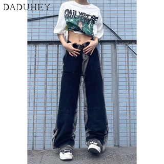 DaDuHey🎈 Womens High Street New American Style Retro Dopamine Jeans High Waist Wide Leg Casual All-Match Denim Pants