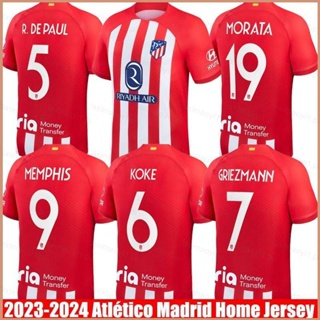 เสื้อกีฬาแขนสั้น ลายทีม Atletico Madrid Griezmann DePaul Morata Memphis Koke 23 2023-2024 พลัสไซซ์