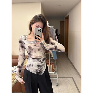 เสื้อยืดแขนยาว ผ้าโปร่ง เข้ารูป แฟชั่นฤดูใบไม้ร่วง สําหรับเด็กผู้หญิง 2023