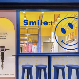 สติกเกอร์ ลายหน้ายิ้ม ขนาดใหญ่ ป้องกันการชน สําหรับติดตกแต่งกระจก หน้าต่าง ประตู ร้านค้า ร้านชานม