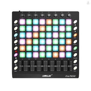 Btt WORLDE PAD48 แผ่นควบคุมกลอง MIDI USB 48 RGB แบ็คไลท์ 8 ลูกบิด 16 ปุ่ม 8 สไลด์ พร้อมสาย USB