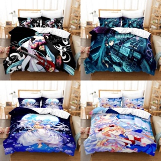 ชุดเครื่องนอน ผ้าห่ม ผ้านวม ลาย Hatsune Miku 3in1 ซักทําความสะอาดได้ สวมใส่สบาย สําหรับห้องนอน