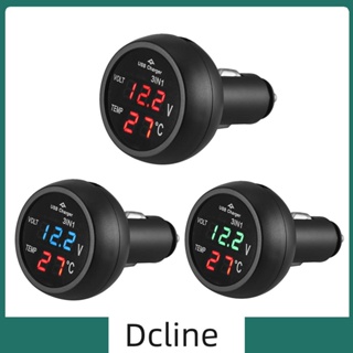 [Dcline.th] 3 in 1 เครื่องวัดโวลต์มิเตอร์ดิจิทัล LED 12 24V พร้อมเครื่องวัดอุณหภูมิ และที่ชาร์จ USB สําหรับรถยนต์