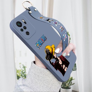 สําหรับ Xiaomi Poco M5S M4 M3 Pro 5G เคสโทรศัพท์มือถือซิลิโคน กันกระแทก ป้องกันกล้อง ลายการ์ตูนลูฟี่ พร้อมสายรัดข้อมือ