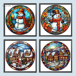 [alloetools.th] ภาพวาดปักเพชร ทรงกลม ลายสโนว์แมน 5D ขนาด 30x30 ซม. DIY สําหรับตกแต่งบ้าน 4 ชิ้น