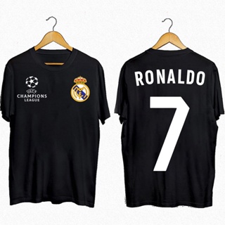 เสื้อยืดคุณภาพดี    ยูฟ่าแชมเปียนส์ลีกเรอัลมาดริดแขนสั้นเสื้อยืด Cristiano Ronaldo เดียวกันผ้าฝ้ายรอบคอครึ่งแขนฟุตบอลกีฬ