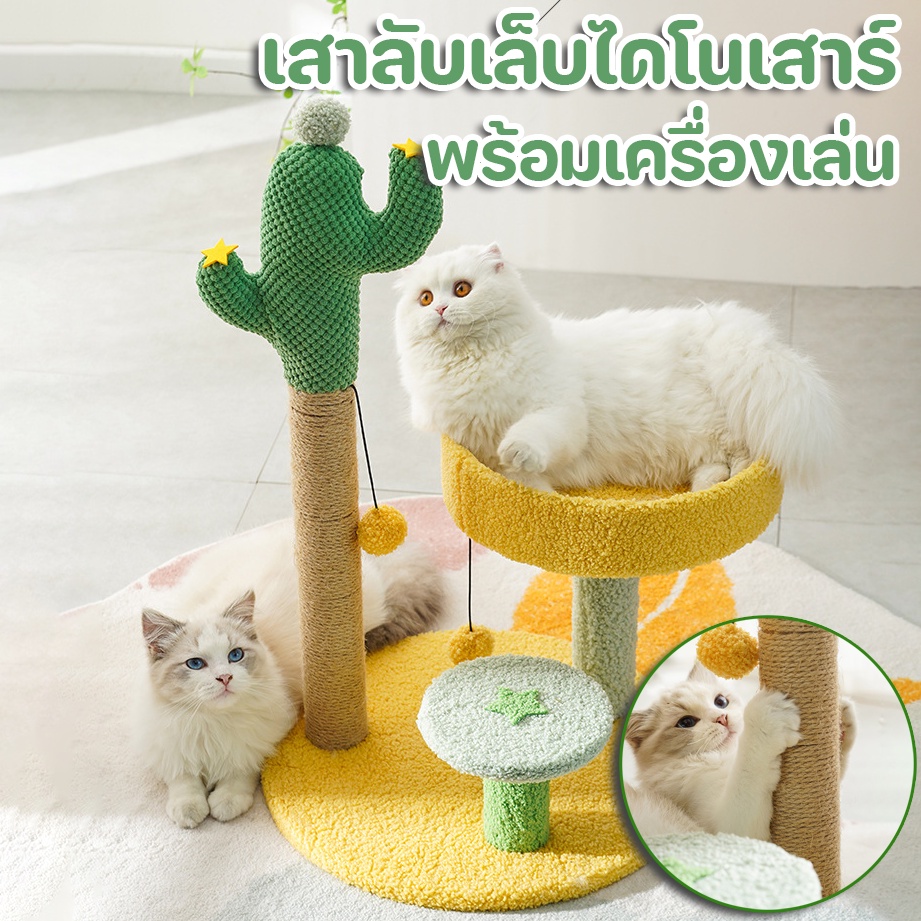 คอนโดแมว-ที่ลับเล็บแมว-ที่นอนแมว-สูง-67-cm-รูปกระบองเพชร-พร้อมเครื่องเล่น-เสาลับเล็บไดโนเสาร์-ของเล่นแมว