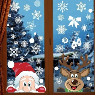 สติกเกอร์พีวีซี ลายคริสต์มาส ซานต้า กวาง เกล็ดหิมะ ใช้ซ้ําได้ สําหรับติดตกแต่งกระจก หน้าต่าง ปาร์ตี้ปีใหม่