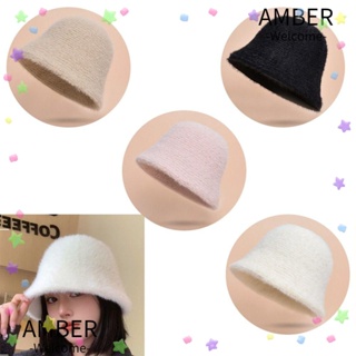 Amber หมวกบีนนี่ ผ้ากํามะหยี่ขนนิ่ม แบบหนา กันความหนาว ให้ความอบอุ่น แฟชั่นฤดูใบไม้ร่วง ฤดูหนาว สําหรับผู้หญิง
