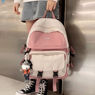 กระเป๋าเป้สะพายหลัง กระเป๋านักเรียน ผ้าไนล่อน มีหลายช่อง พร้อมจี้ตุ๊กตาน่ารัก สําหรับเด็กผู้หญิง