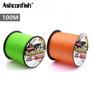 Ashconfish สายเอ็นตกปลา แบบถัก PE X8 สีเขียวส้มอ่อน 100 เมตร 8 เส้น