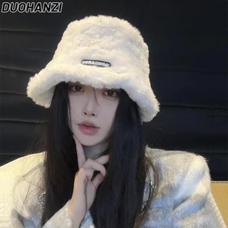Duohanzi หมวกบักเก็ต ผ้ากํามะหยี่ ให้ความอบอุ่น สไตล์เกาหลี สําหรับผู้หญิง