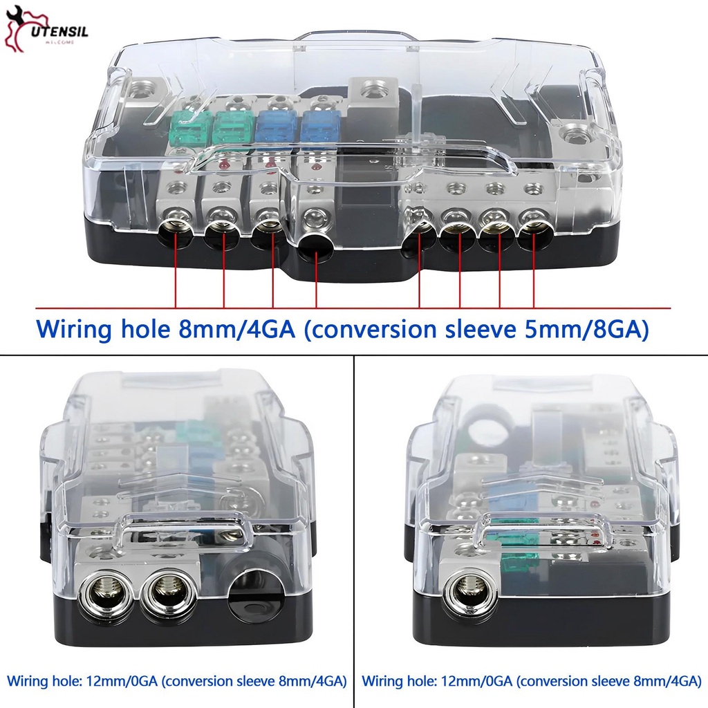 บล็อกฟิวส์เครื่องเสียงรถยนต์-โลหะผสมสังกะสี-4-ทาง-พร้อมฟิวส์-midi-ไฟ-led-6-ดวง